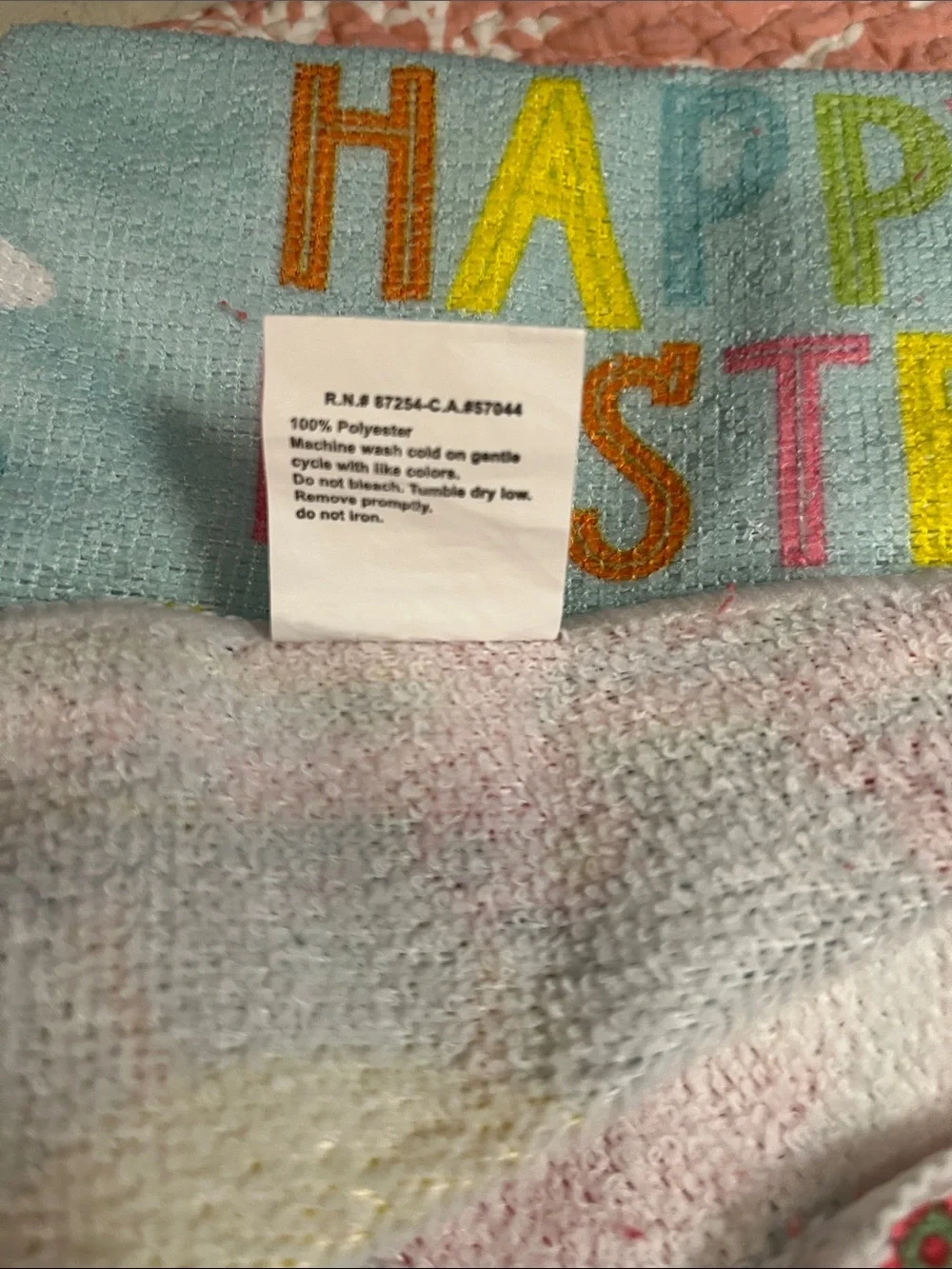 Happy Easter Bunny Decorative Towel - Light Blue with Pink Accents